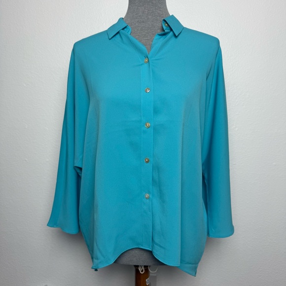Chico's Tops - NWT Chicos Blue Button Down Collared Blouse Boxy Oversized Career Work